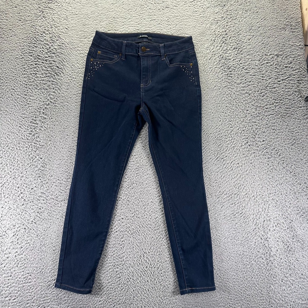 D. Jeans Womens 8P Blue Cotton Denim Skinny Workwear Rhinestone Studded Stretch